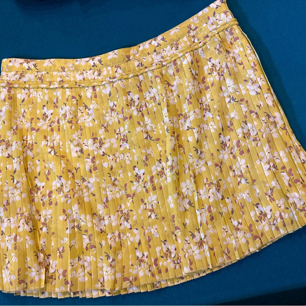 Floral Yellow Pleated Skirt